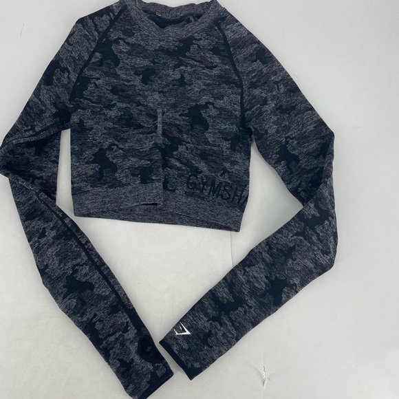 Gymshark Adapt Seamless Dry Long Sleeve Camo Crop Top Small Black/Gray Small - Picture 2 of 5